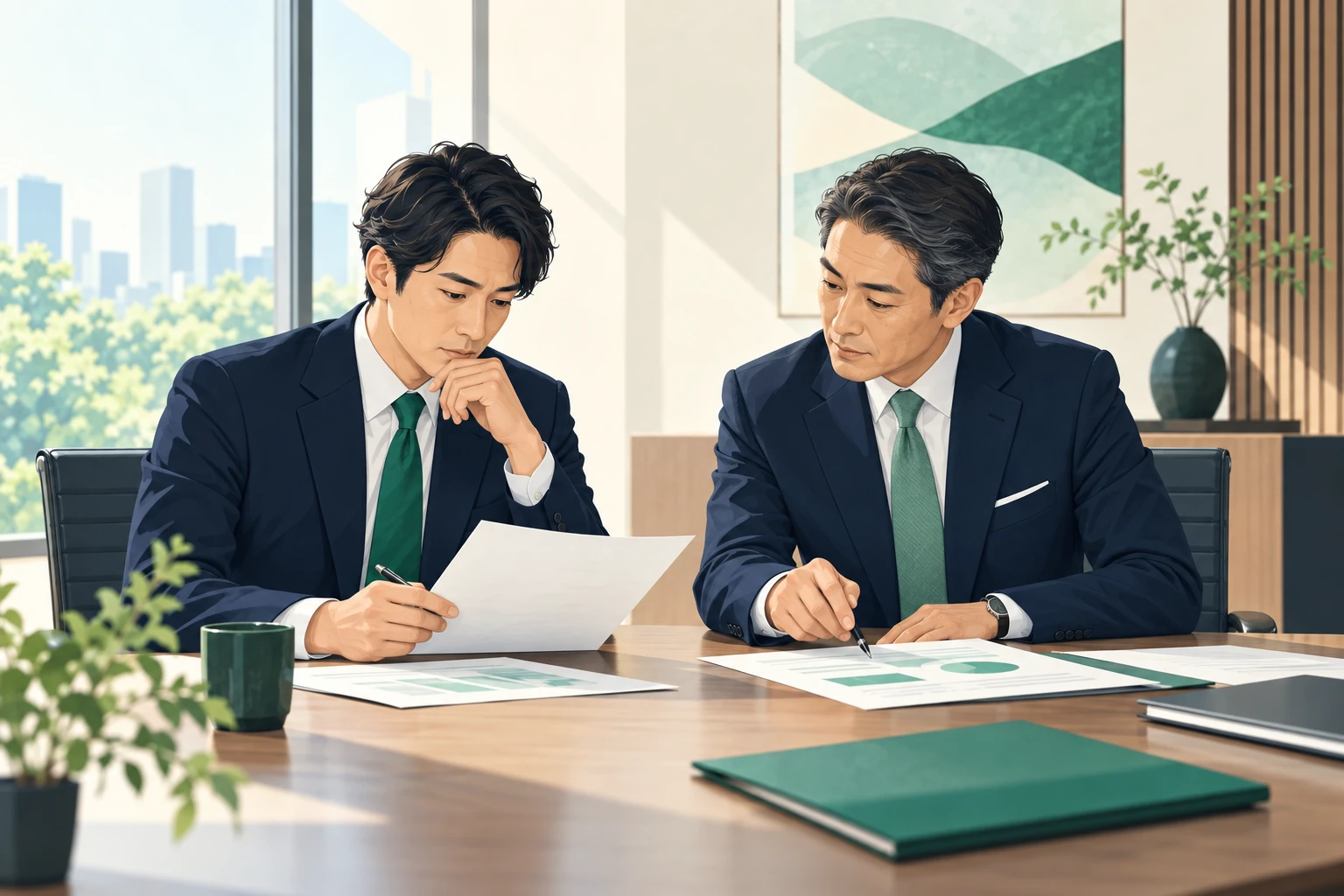 雇用契約の終了を検討する経営者と人事担当