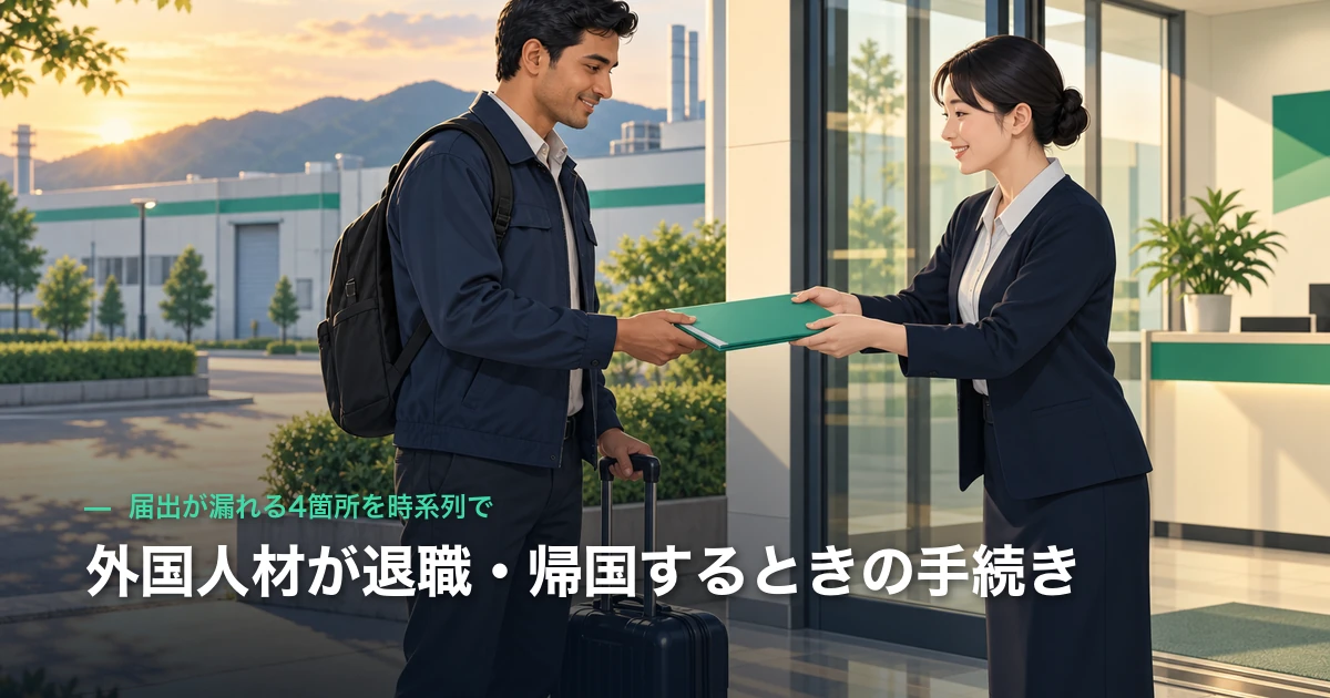 外国人材が退職・帰国するときの手続き|届出が漏れる4箇所を時系列で