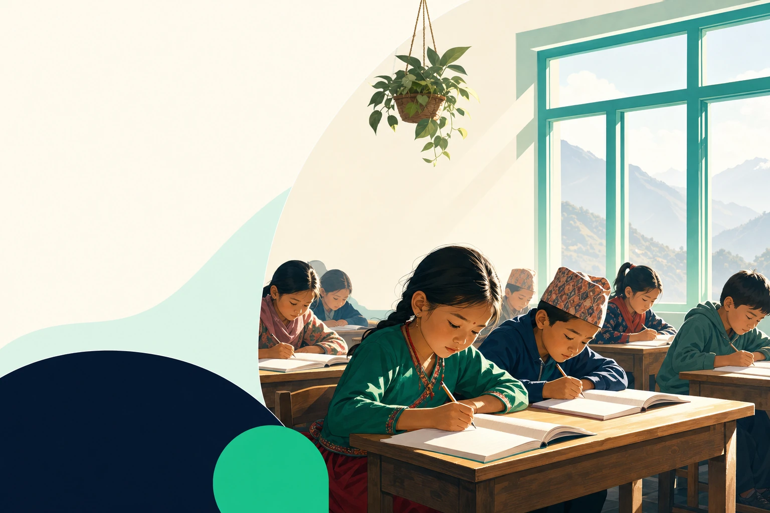 ネパール現地の日本語学校で早朝から学ぶ若い学生たち