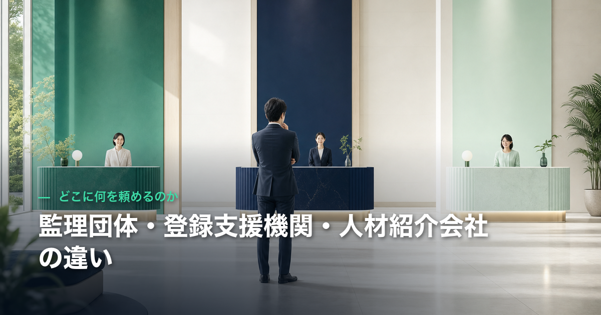 監理団体・登録支援機関・人材紹介会社の違い｜どこに何を頼めるのか