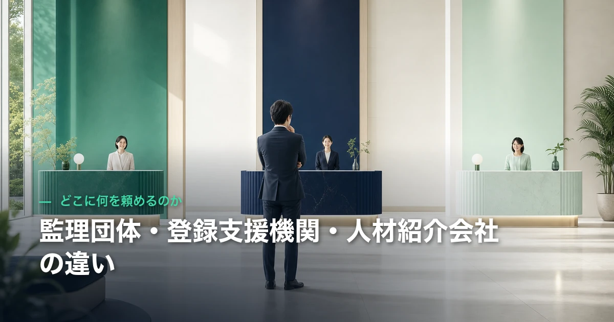 監理団体・登録支援機関・人材紹介会社の違い｜どこに何を頼めるのか
