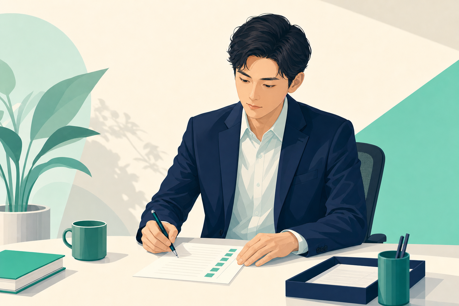外部監査人の要件と欠格事由を1つずつ確認していく作業の場面