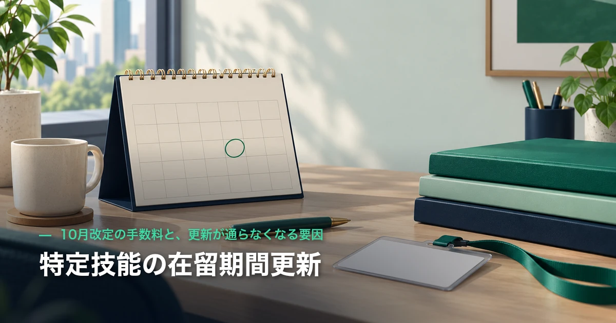 特定技能の在留期間更新|10月改定の手数料と、更新が通らなくなる要因